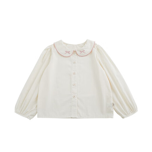 Young girls' bow embroidered printed doll collar shirt spring sweet and cute little puff sleeve casual top pink C3195 100 cm