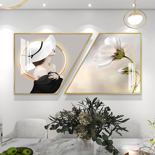 Lumière de luxe restaurant peinture décorative moderne minimaliste salle à manger suspendus peinture table à manger fond mur combinaison créative cristal porcelaine peinture TXMG12119 50*60*2/deux pièces combinaison 50*100 texture argent 3