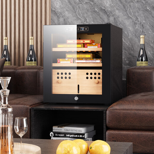 Double cigar cabinet, constant temperature and humidity, ammonia removal, household cedar wood liner, moisturizing, small mini refrigerated cigar cabinet, 0.52 meters high, black