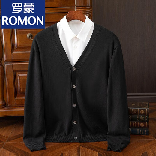 ROMON spring and autumn new style wool cardigan for men solid color knitted jacket loose V-neck sweater casual business top for men light gray without shirt 3XL 190-210Jin Jin equals 0.5 kg