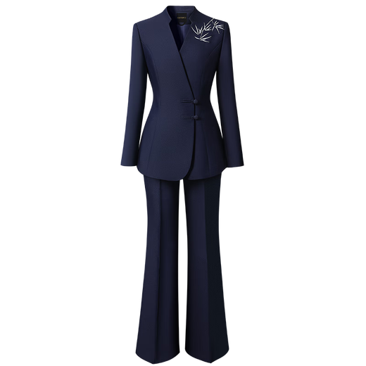 Weishipin New Chinese Style National Style Suit Suit Women's Business Wear Women's Suit Jewelry Hotel Tea Art Customer Service Sales Work Clothes Navy Blue Suit + Wide Leg Pants 102~106cm L Recommended 108-117 Jin Jin equals 0.5 kg