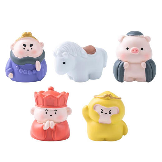 A collection of children's birthday gifts: Journey to the West, five masters and apprentices, miniature landscape ornaments, Sun Wukong, Tang Monk, Zhu Bajie, Sha Monk, Q version of Journey to the West, 5 small ornaments, gift box + light string