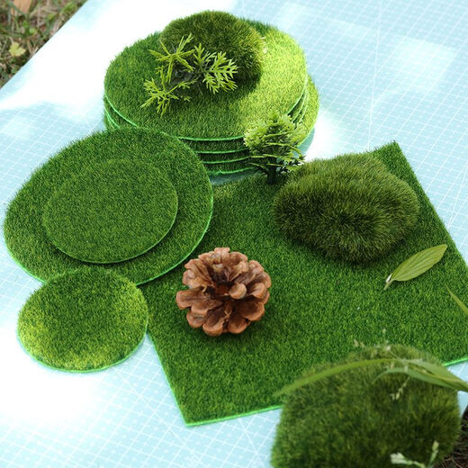 Ancient style fake lawn model desktop building green micro landscape simulation moss ecological bottle decorative bonsai grassland about 15 cm square 2 pieces ((measure the size you need)