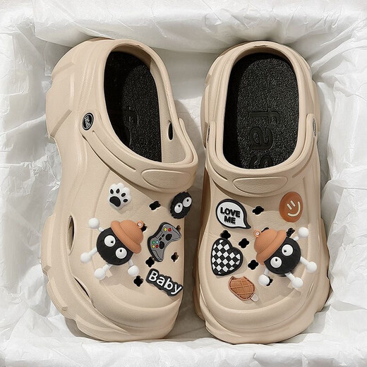 Femaiibo-Dicke-Loch-Lochschuhe für Frauen Neue Sommerkleidung 6 cm erhöhte Strandsandalen Zehenschuhen Eva9901 Elf-White 36-37