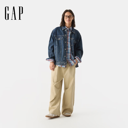 GAP Men's and Women's 2025 Spring New Pure Cotton Washed Denim Jacket Loose Basic Jacket 723088 Medium Wash M (170/92A) Asian Size