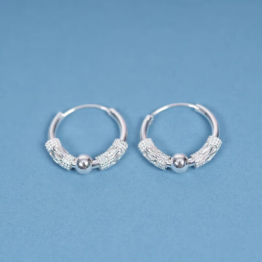 Laohuang Xiangyang's mother recommends all-silver pure silver 9999 earrings sterling silver earrings for women, transfer bead circle temperament, Lao Fengxiang gift certificate, Lao Fengxiang 6.4368 grams, fine style solid