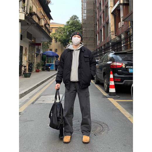 Bo Mingchen jeans men's spring and autumn American retro washed distressed trousers loose straight workwear commuter casual pants men gray L recommended 110-125Jin Jin equals 0.5 kg