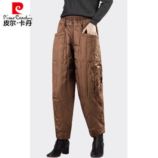 Pierre Cardin Down Pants Women's Winter Outerwear 2025 New Plush Thickened Pants Loose Large Size Fashionable Warm Cotton Pants Brown Version Martin Boots Pants Matching Women's Autumn and Winter M