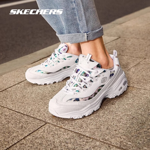 
Skechers women's spring and autumn daddy shoes mesh breathable casual shoes comfortable couple shoes sports shoes women's style-11979/white/silver/WSL 35