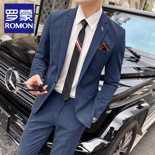 ROMON Spring and Autumn High-end Groom's Suit Suit Men's Gentleman's Business Work Professional Formal British Slim Suit Men's Brown Gray Jacket + Pants XL