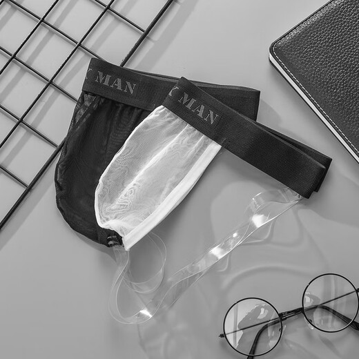 Men's thong underwear for outdoor use, concealed wearable anal plug toy, gay men's fun and flirting double underpants, white M