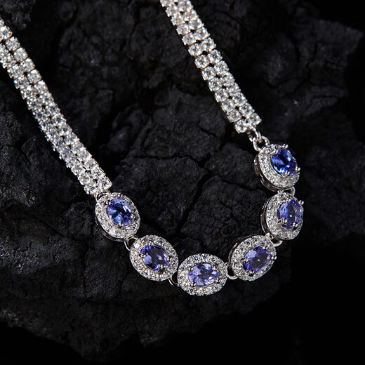 Shilian S925 sterling silver inlaid with natural tanzanite bracelet, women's trendy model full of diamonds, light luxury and high-end jewelry, women's trendy model, full of diamonds, light natural tanzanite bracelet