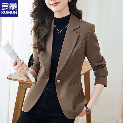 ROMON Western Style Suit Jacket Women's 2025 New Spring and Autumn Temperament Top Slim Fit Casual Small Suit Brown Spring and Summer Single Layer L Reference Recommendation 120-130 Jin Jin equals 0.5 kg