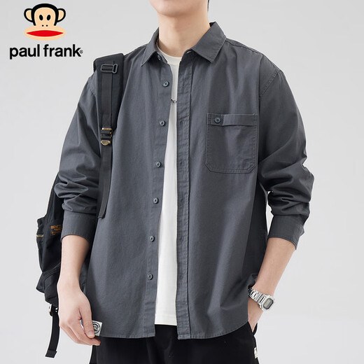 Paul Frank long-sleeved shirt men's spring and autumn simple loose casual shirt men's American jacket men gray 2XL