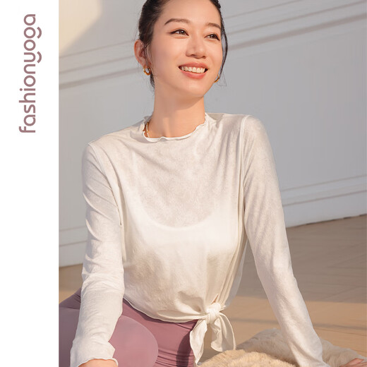 Fansheng Yoga Wooden Fairy Long Sleeve Breathable Sports Pilates Fitness Clothes Blouse F12371 Courtyard White No Breast Pad M