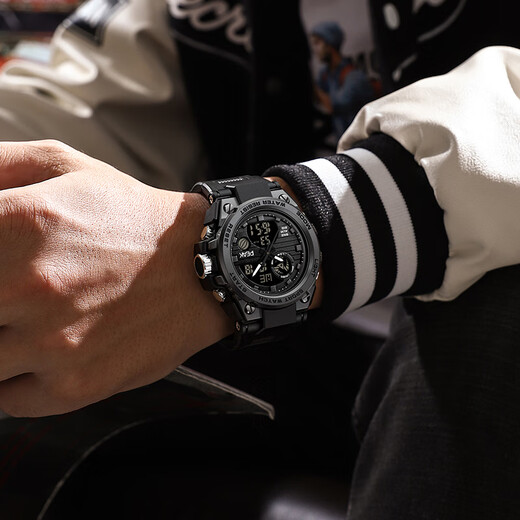 
Peak watch men's waterproof luminous student multifunctional electronic watch quartz watch high school student temperament casual sports watch YB14116J2 [black silver]