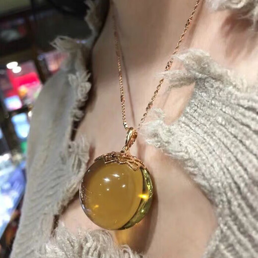 Shuque Dominican blue amber pendant water purified Mexican blue amber sweater chain amber beeswax necklace large particle 22mm female blue amber 20mm