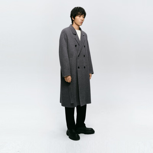 Mai Meng MM Mai Meng men's 24 winter new loose mid-length double-breasted coat woolen coat 9FC170081 Gray S