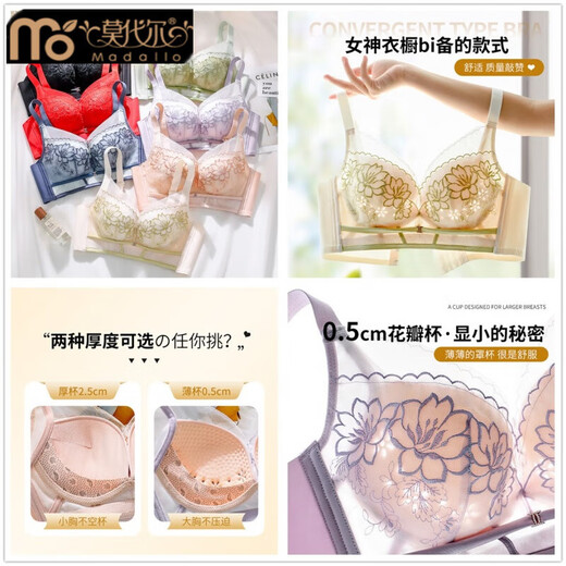 Modal Summer Lace Wireless Bra Push Up Showing Big Holes Thin Cup Breathable Adjustable Underwear Women's Set Blue 75C 34 Thin Cup