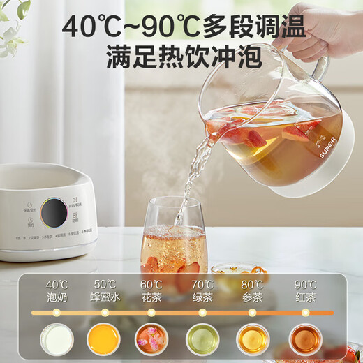 SUPOR Health Pot Tea Maker Office Home Portable Tea Pot Constant Temperature Insulation Kettle Small Flower Teapot SW-10Y08 Beige 1L