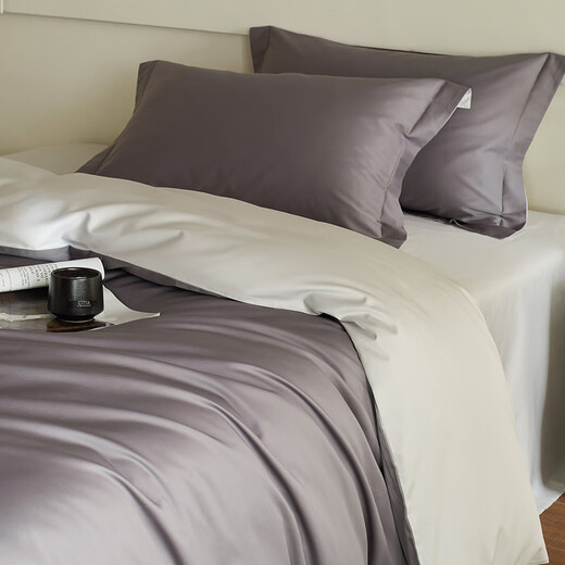 Light luxury four-piece set Class A maternal and infant grade 180 count long-staple cotton 100% cotton solid color quilt cover sheet fitted sheet bedding set double--chestnut brown 1.8m sheet style quilt cover 200*230cm-four-piece set