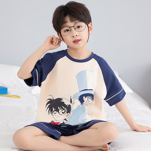 Coton pur coton nezha boy pyjamas mince adolescent à manches courtes parent-enfant de costume de quatre vêtements pour enfants à la maison [100% coton pur] ym-692 Egg Party 165 [l code] hauteur recommandée 158-163 cm