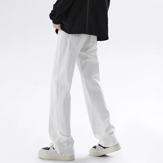 Homlean High Street Jeans Летние мужчины слегка расклешенные модные и универсальные сплошные цвета Простые повседневные длинные брюки HA02 White XL