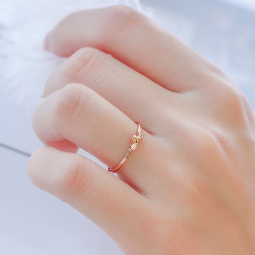 Golden branch sweet origami heart ring 18K rose gold AU750 fresh and simple internet celebrity girlfriend gift ring women's size 18