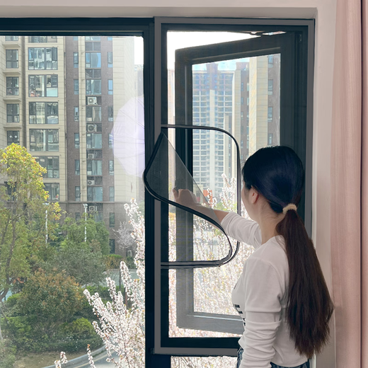 Nolantin side-opening screen window, special zipper Velcro for inner-opening window, self-adhesive anti-mosquito and sand curtain net for home use without punching and self-assembly, push-out window-side opening, gray gauze and black stickers, width 60x height 120cm