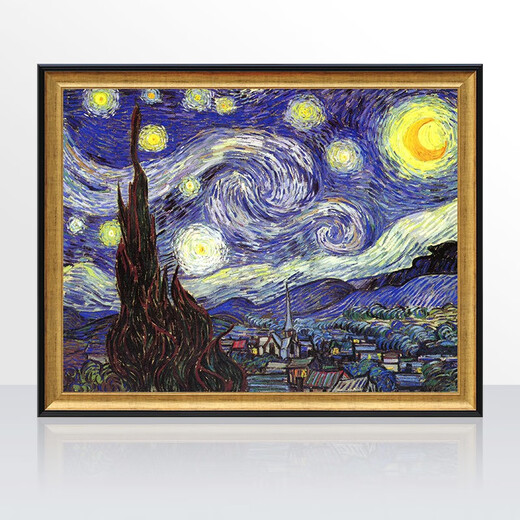 Всемирно известные картины Van Gogh, Starry Moon Night, расписанная вручную абстрактные картины маслом, декоративные картины в гостиной, 692 золотые рамы с твердым деревом, 80x60