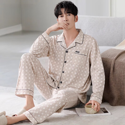 猫人（MiiOW）睡衣男士春秋款纯棉长袖2025新年爸爸男款秋季薄款男式家居服套装 3882 L （170码）建议穿着体重120-14