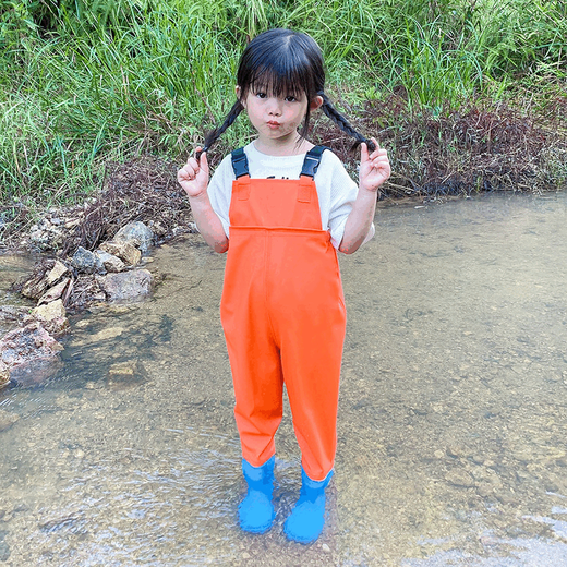 Women's waders, children's one-piece water play overalls, sand clothes, rain pants, rain boots, men's and women's waterproof pants, children's orange overalls 20, height 120-shoe size 30