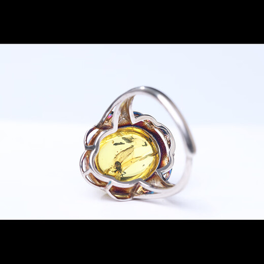 Yue'er collection-grade natural amber beeswax amber ring gold amber protozoa amber men's and women's insect amber complete and clear 3.52g insect amber ring