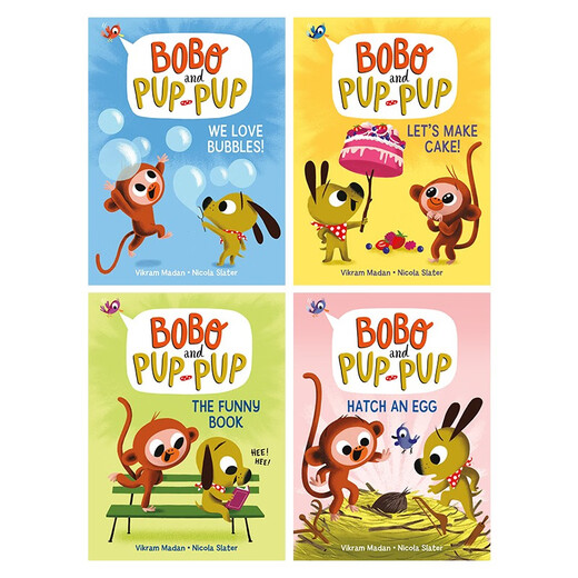 英文原版漫画桥梁书 Bobo and Pup Pup 桥梁漫画 波波与狗狗4册 蓝思GN200-400L 全彩漫画 幽默搞笑儿童读物 动物故事桥梁书 4-8岁