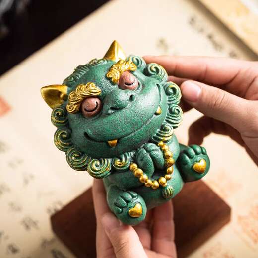 BOSSY Forbidden City Style Cultural Creation Lucky Stone Lions Signed for Blessings Tea Pets Crafts Ornaments Company Personal Souvenirs Signed for Blessings-Gongs and Drums Base Gift Box
