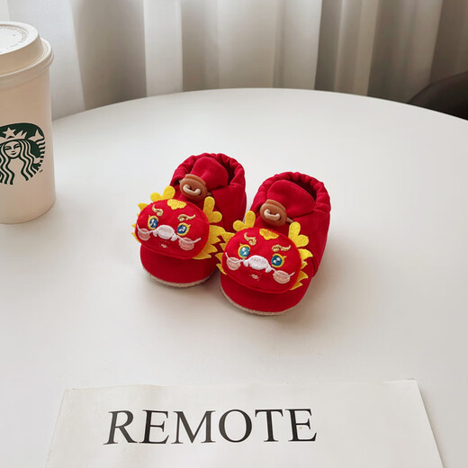 Miduer Newborn Shoes Spring and Autumn Baby Toddler Shoes Soft Sole 0-1 Year Old Daytime One-Year-Old Cloth Front Cartoon Cannot Fall Off Caifulong (Red Elastic Cord Cotton Shoes) 11 S Inner Length 10.5cm Recommended for 0-6 Months