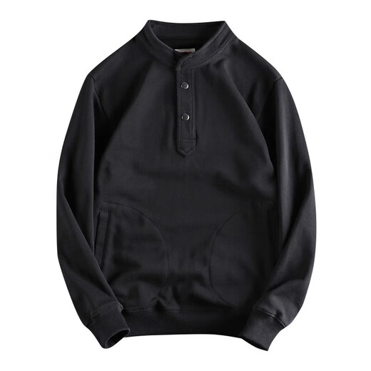 Kuraishi Kazuki trendy American retro Henry stand-up collar sweatshirt men's spring loose casual sports long-sleeved bottoming shirt top black L