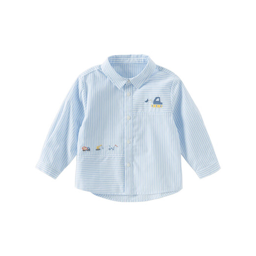 DAVE&BELLA cotton children's striped shirt spring new baby boy long-sleeved shirt children's top boy spring clothes blue and white stripes in stock 100 cm (recommended height 90-100cm)