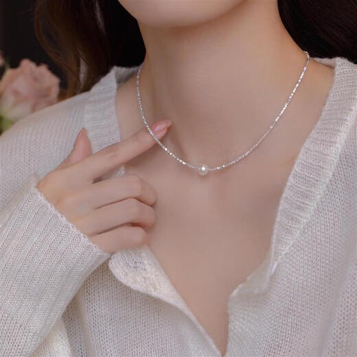 Olevo Outlets Broken Silver A Few Liang Pearl Pendant Pure Silver Necklace Women's 2024 New Clavicle Chain High-Level Light Luxury Broken Silver A Few Liang Pearl Necklace Thin