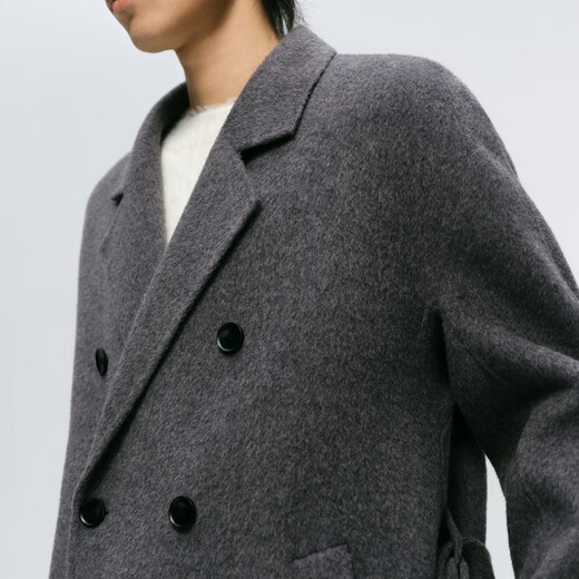 Mai Meng MM Mai Meng men's 24 winter new loose mid-length double-breasted coat woolen coat 9FC170081 Gray S