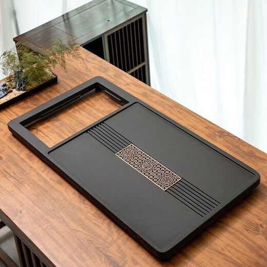 Synthetic black gold stone tea tray, household tea table, kettle, one-piece office fully automatic set, one-piece stone tea tray, 80*45 length + bottom water glass furnace (one piece)
