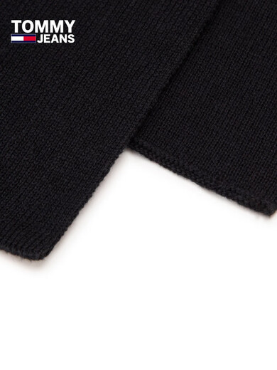 Tommy Hilfiger New Year's gift soft and comfortable men's simple embroidered cotton knitted scarf 12649 OS black BDS