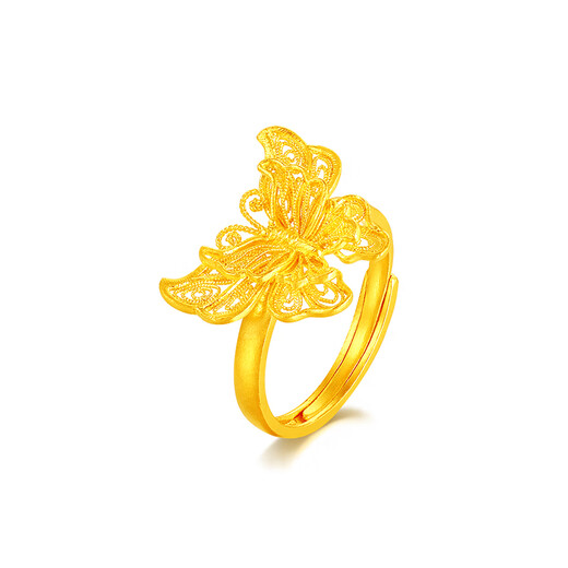 Mengjinyuan pure gold ancient gold ring for women, hollow filigree butterfly dance gold ring as a birthday gift for girlfriend, about 4.74g