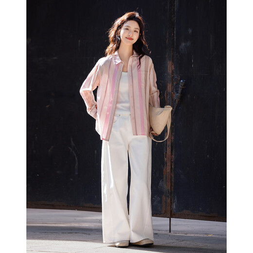 Demana layering tool spring cloud cotton three-dimensional lapel striped shirt loose and comfortable hidden flesh shirt women's top