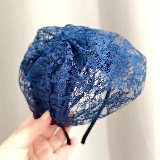 CLCEY half hat headband to cover white hair, Western-style wide-brimmed headband, women's headwear, French lace spring and summer fashion beret, lace half hat black