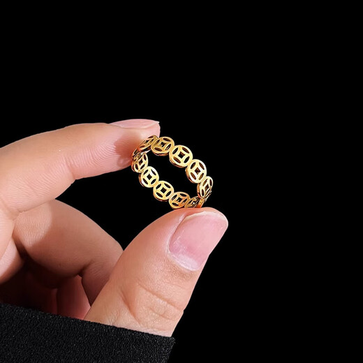 Fat Donglai's same style gold copper coin ring New Year's Bafanglaicai 2025 new plain ring ring for best friend Qianduo Bafanglaicai copper coin ring Qianduoduo US code No. 7 105-120Jin Jin equals 0.5kg counter