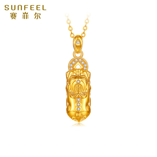 Safir 18K gold bitten gold Pixiu pendant for women, gold-set stone pendant for girlfriend’s birthday gift single pendant