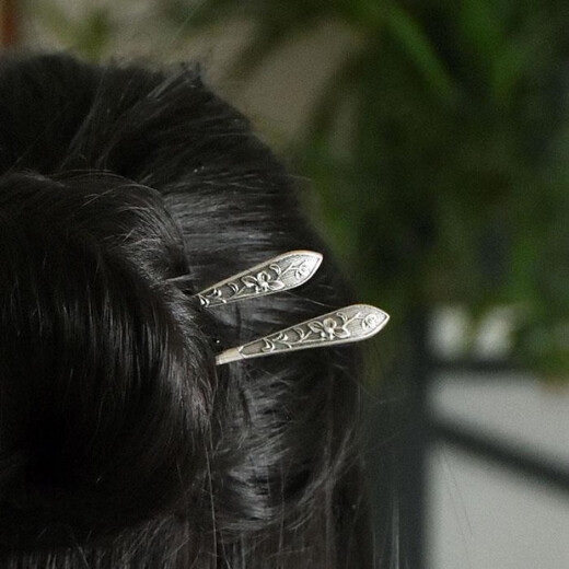 S925 silver hairpin simple embossed peony Chinese style ancient style hairpin new Chinese style republic of China rich and powerful - single