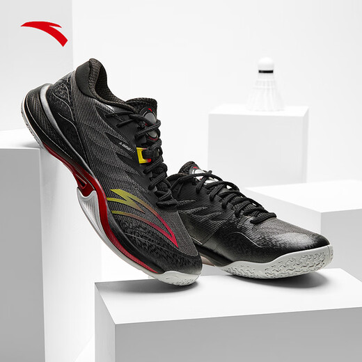 ANTA Qingyi Badminton Shoes丨2026 Spring New Wear-Resistant Anti-Slip Professional Training Sports Shoes for Men and Women Black/Classic Red/High-Gloss Yellow-5 39