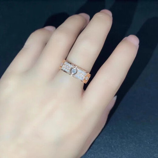 Fujiu love baby's breath ring for men and women, pair of rings plated with 18K gold nails, full of diamonds, wide and narrow version, light luxury and high-end, narrow version, white gold, three rows of baby's breath, ring, 50, US size 5, gold shop No. 8-10